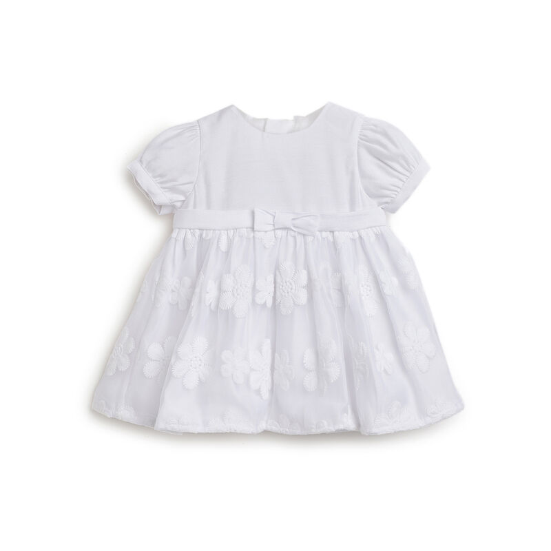 Girls White Floral Printed Short Sleeve Dress image number 0